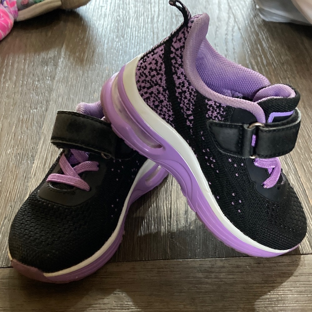 Kids Black and Purple Velcro Sneakers